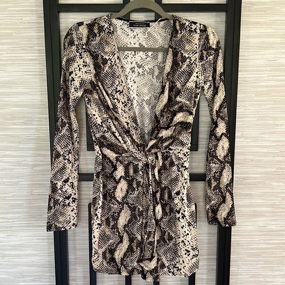 NWT blue blush python cream black long sleeve tunic top mini dress size small